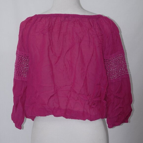 BOHO Shirt Sheer Textured Arizona Jean Co Womens Large Fuchsia Pink Crochet - Picture 4 of 5